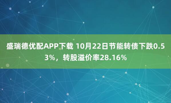 盛瑞德优配APP下载 10月22日节能转债下跌0.53%，转股溢价率28.16%