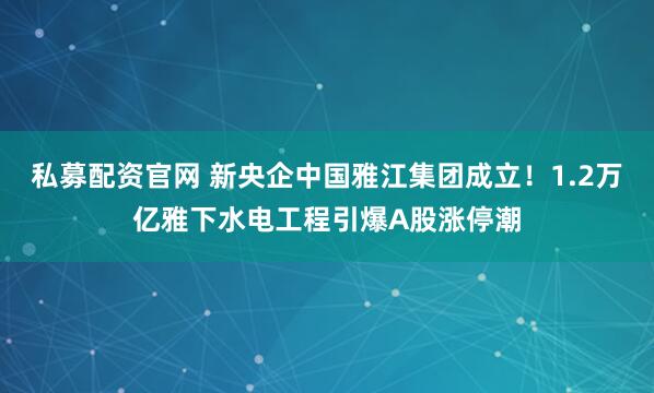 私募配资官网 新央企中国雅江集团成立！1.2万亿雅下水电工程引爆A股涨停潮