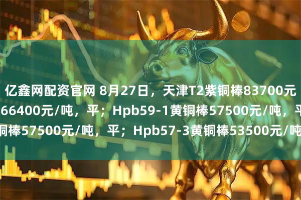亿鑫网配资官网 8月27日，天津T2紫铜棒83700元/吨，平；H62黄铜棒66400元/吨，平；Hpb59-1黄铜棒57500元/吨，平；Hpb57-3黄铜棒53500元/吨，平。